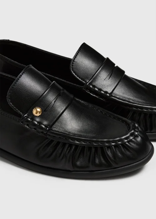 Black Ruched PU Loafers - 3 Image 3