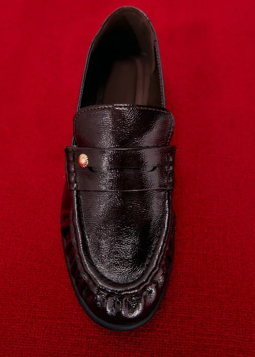Burgundy Ruched PU Loafers - 3 Image 2