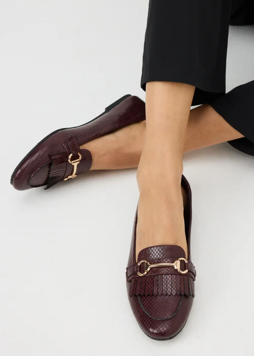 Burgundy Fringed Metal Bar Loafer - 3 Image 2