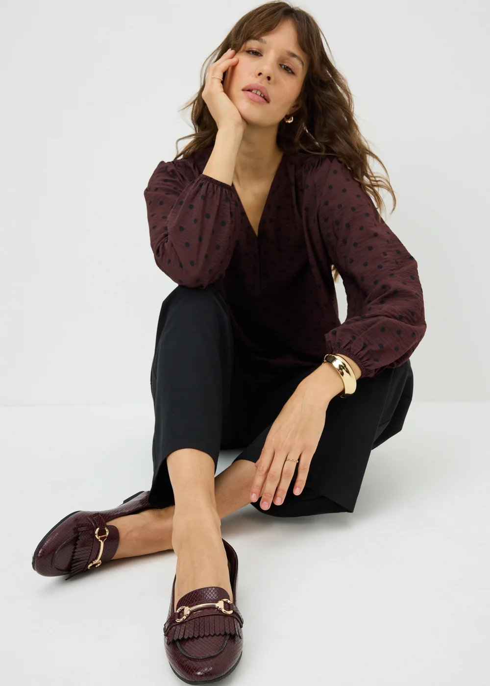 Burgundy Fringed Metal Bar Loafer - 3 Image 1