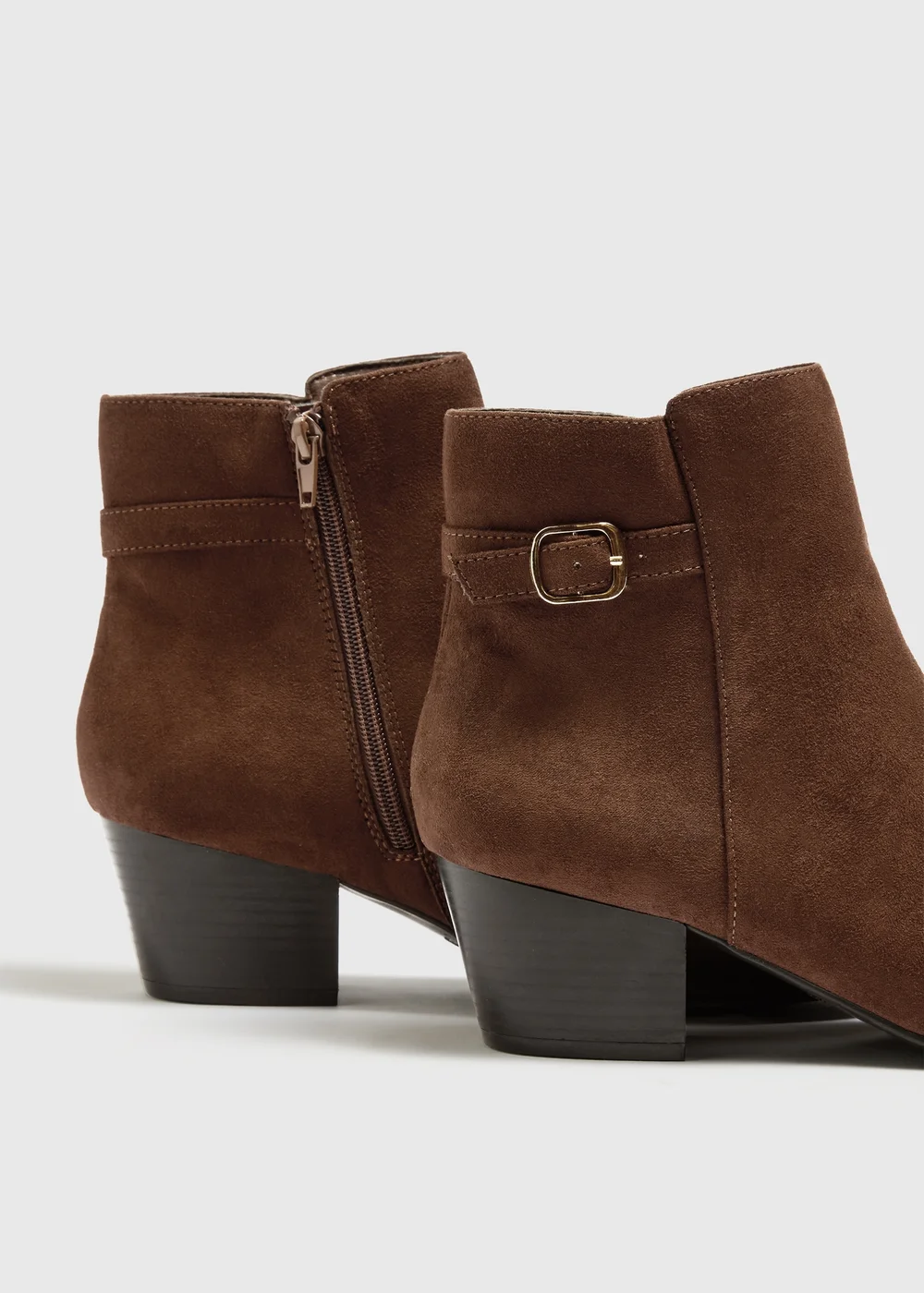 Chocolate Brown Faux Suede Zip Boots - 3 Image 2