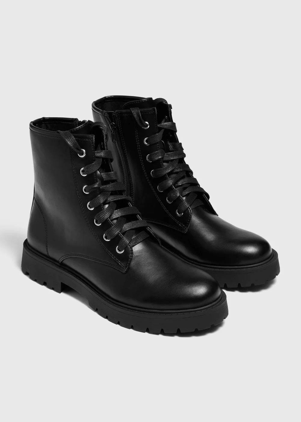 Black Lace Up Biker Boots - 3 Image 3