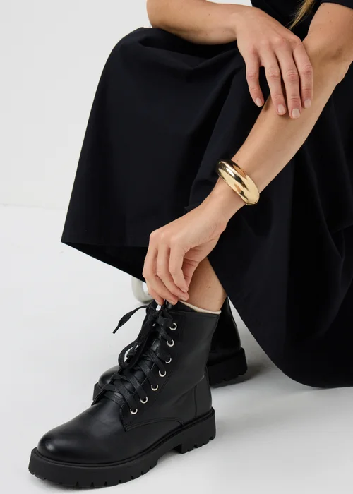 Black Lace Up Biker Boots - 3 Image 2
