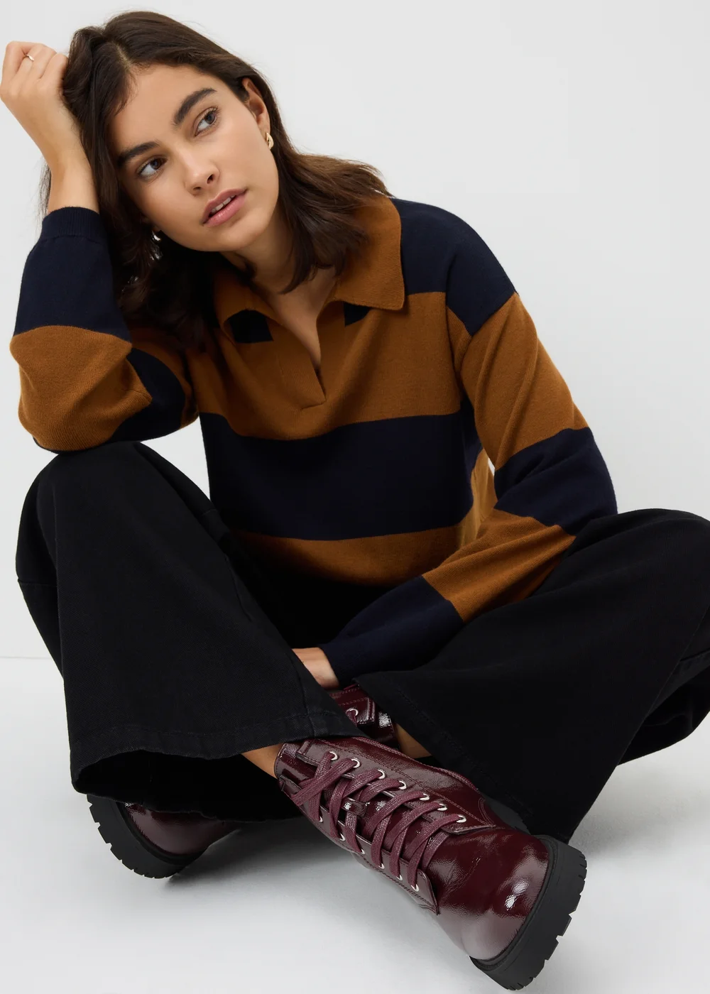 Burgundy Lace Up Biker Boots - 3 Image 2