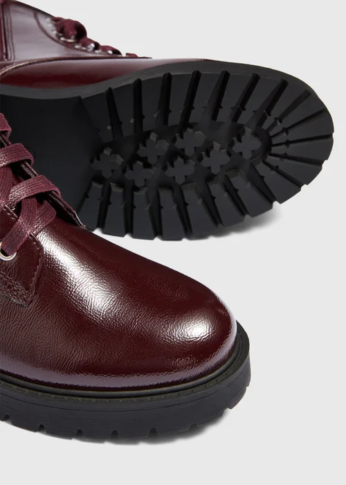 Burgundy Lace Up Biker Boots - 3 Image 3