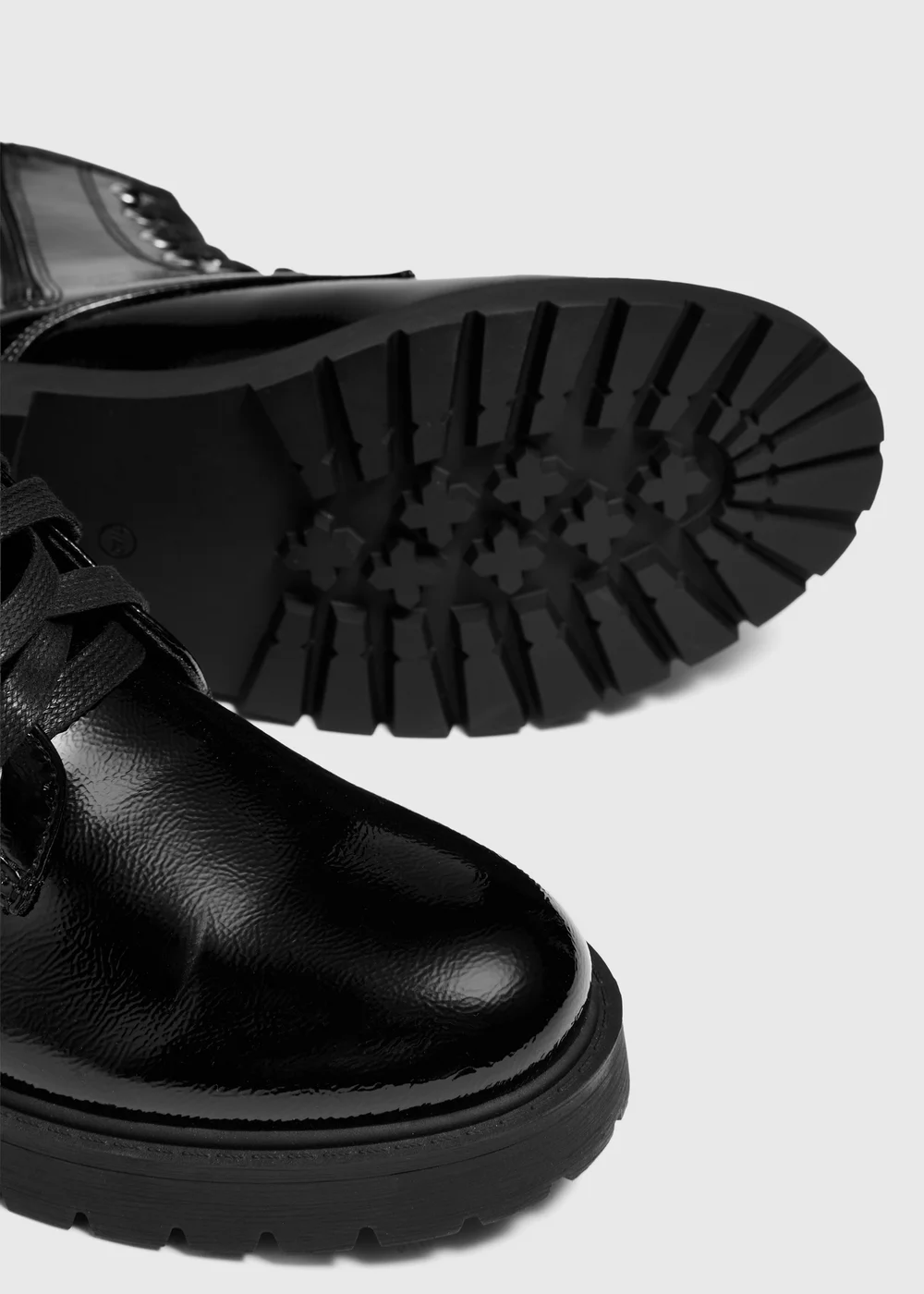 Black Patent Lace Up Biker Boots - 3 Image 2