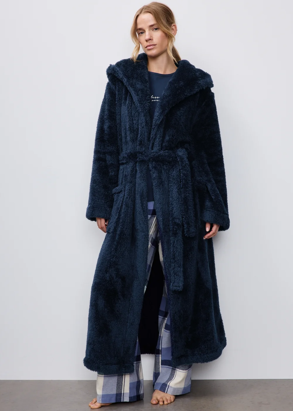 Navy Hooded Dressing Gown - XS Image 1