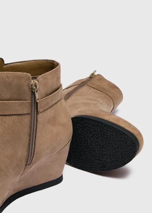 Taupe Faux Suede Wedge Ankle Boots - 3 Image 3