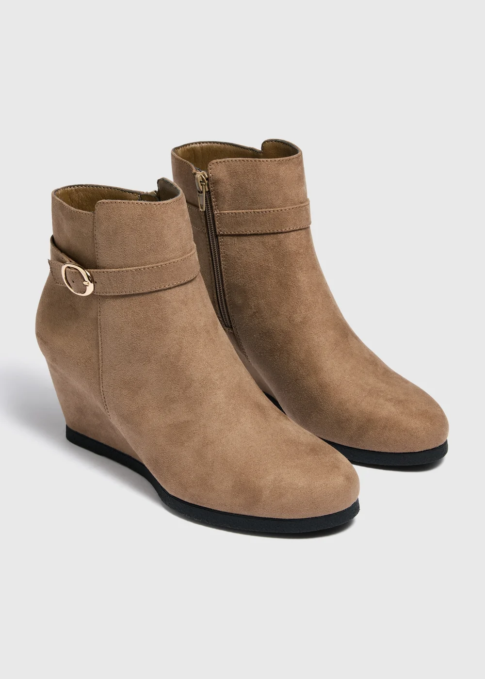 Taupe Faux Suede Wedge Ankle Boots - 3 Image 2