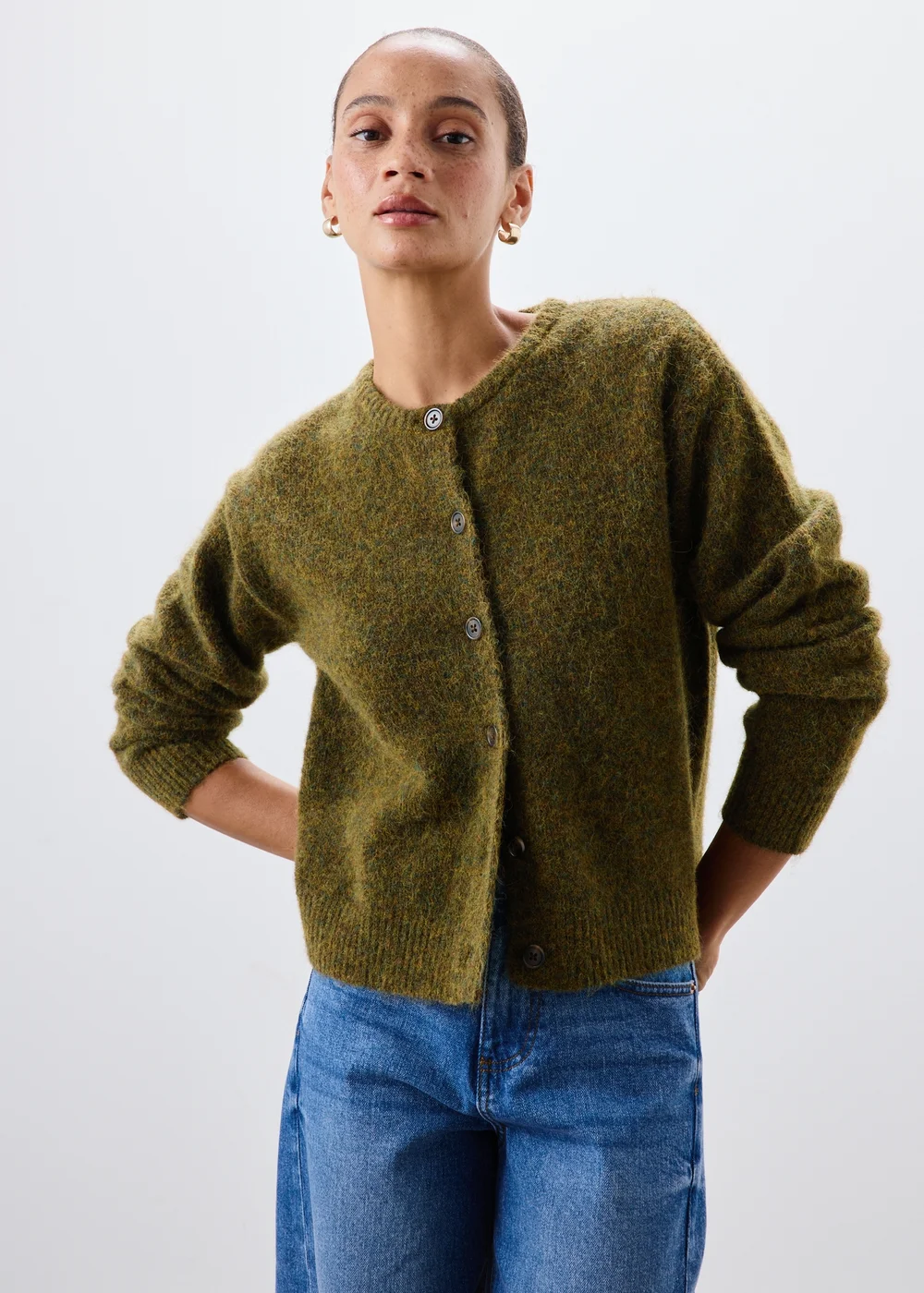 Green Fluffy Button Through Cardigan - 8 Image 1