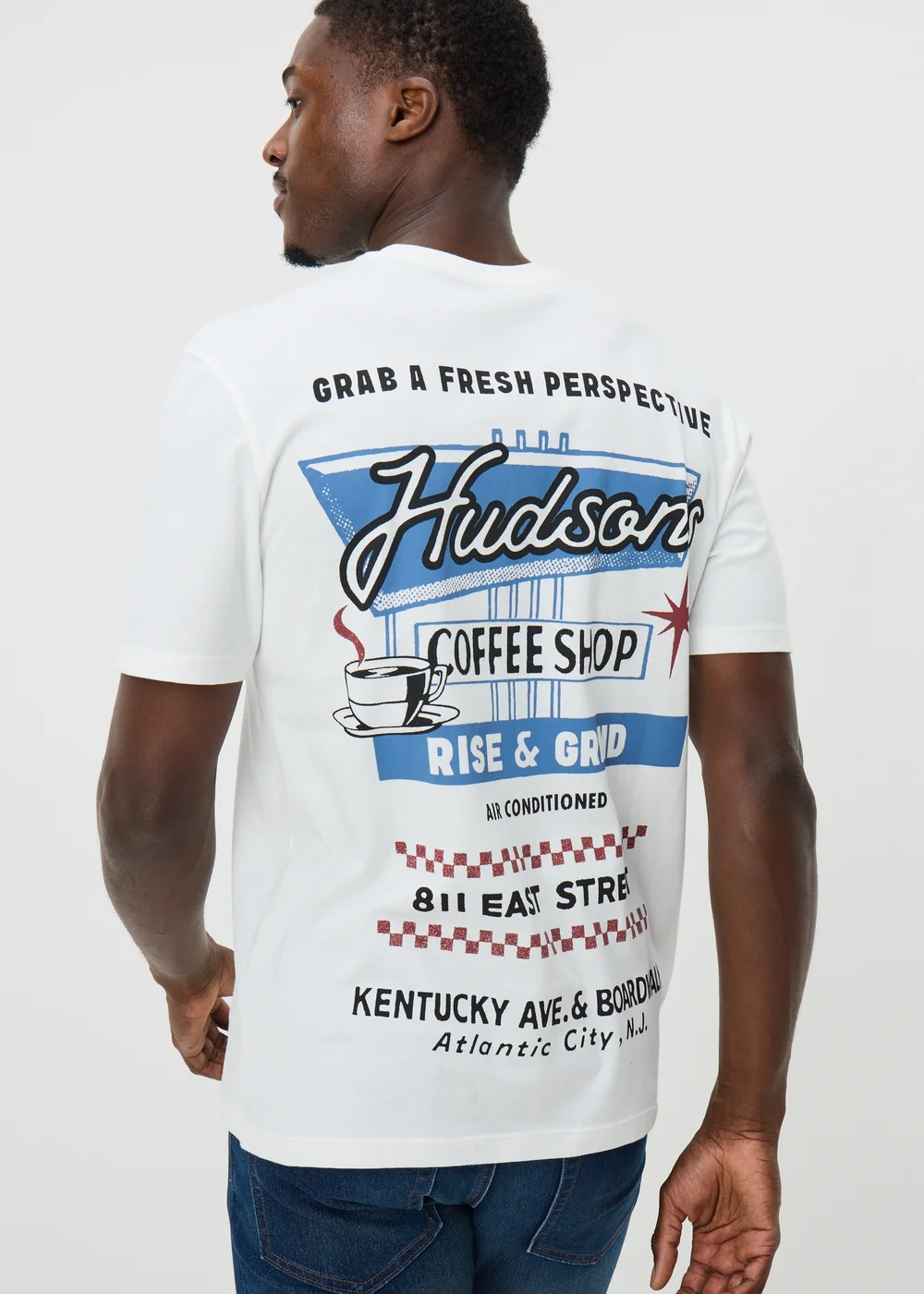 White Coffee Shop Printed T-Shirt - S Image 2