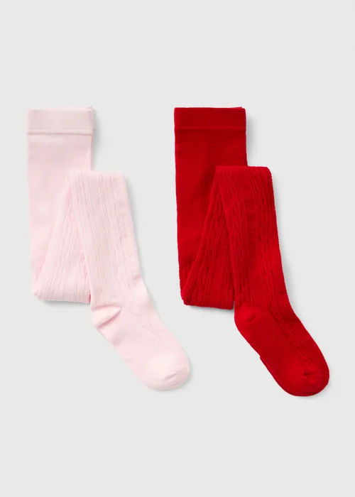 2 Pack Girls Red/Pink Tights (2-9 Yrs) - 2-3 Yrs Image 1