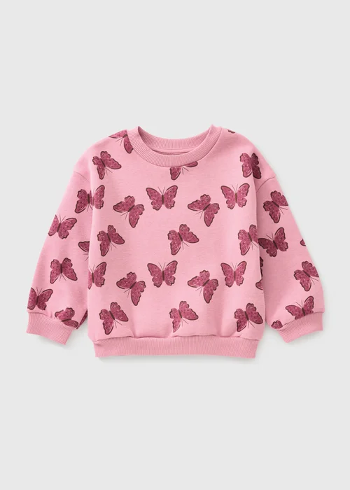Girls Pink Butterfly Sweatshirt (1-8yrs) - 1-1.5 Yrs Image 1