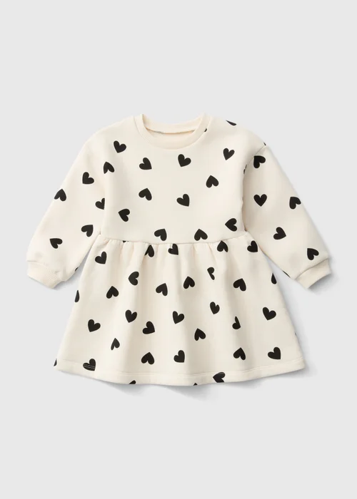 Girls Cream Heart Print Sweatshirt Dress (1-8yrs) - 1-1.5 Yrs Image 1