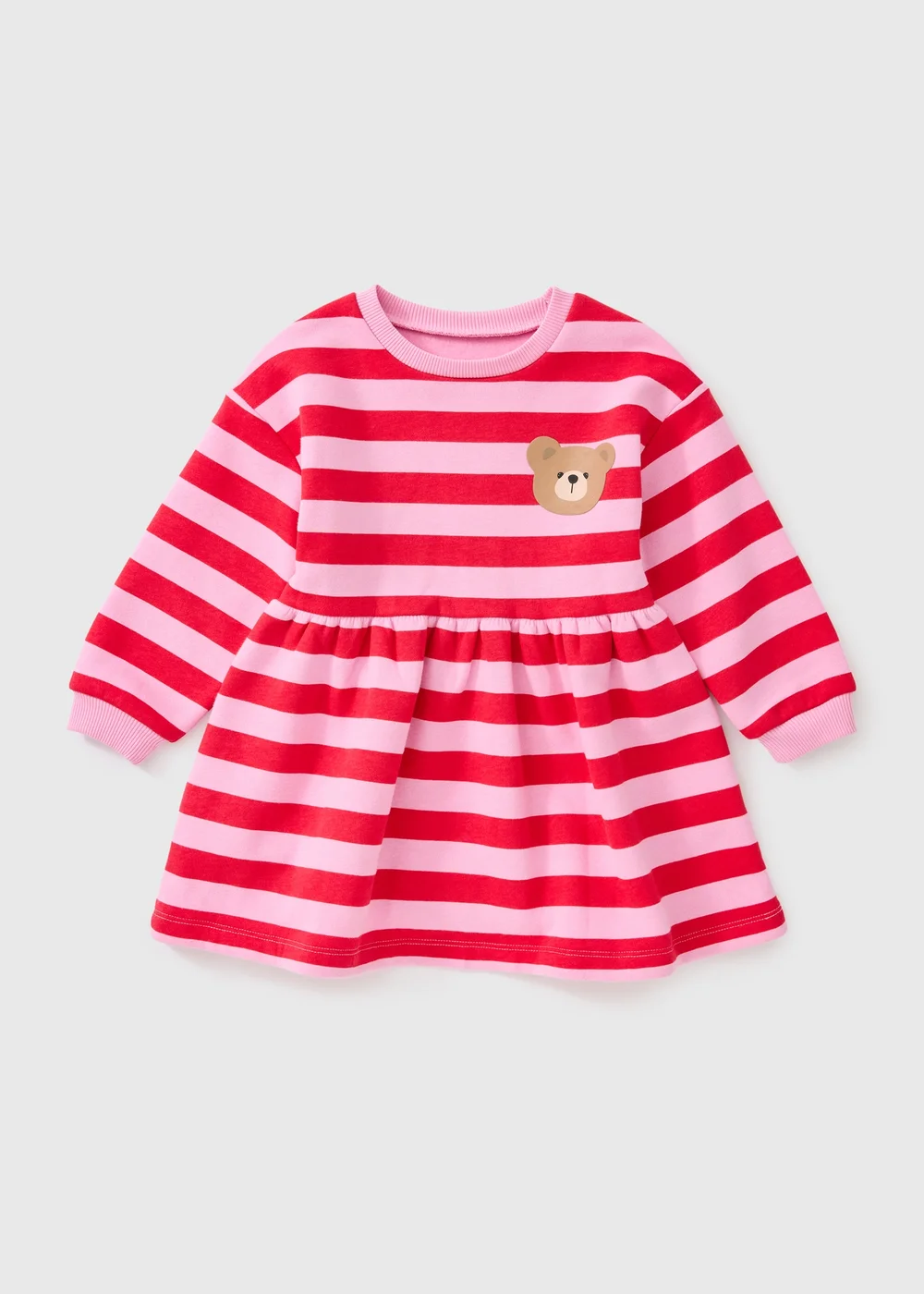Girls Red & Pink Stripe Bear Print Sweatshirt Dress (1-8yrs) - 1-1.5 Yrs Image 1