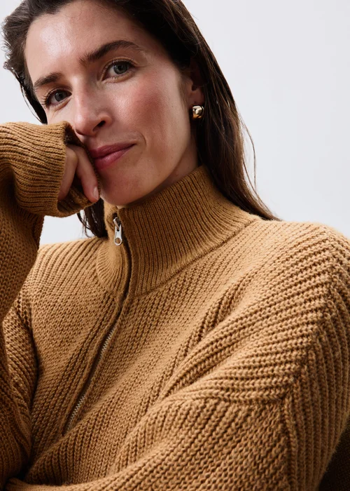 Camel Quarter Zip Knitted Jumper - XS Image 4