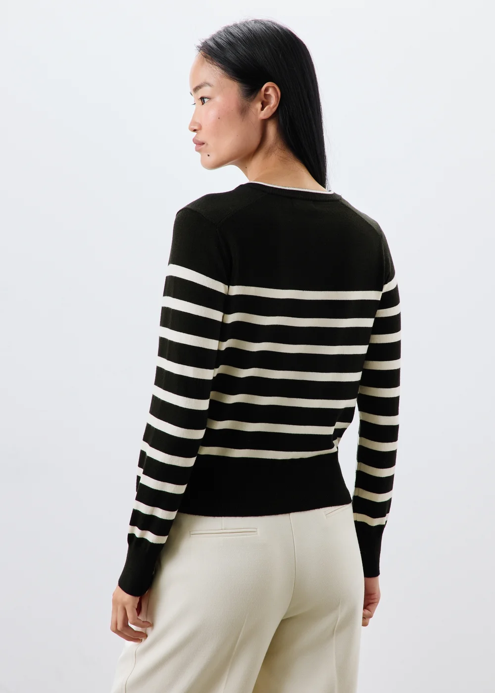 Black Striped Crew Neck Cardigan - 8 Image 2
