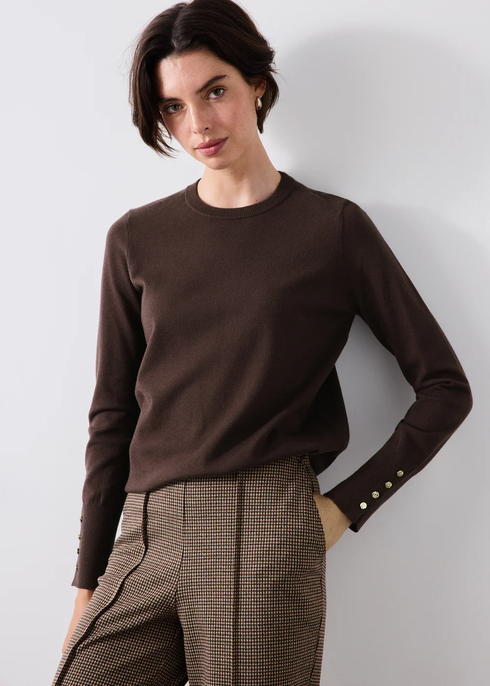Chocolate Brown Crew Neck Jumper - 8 Image 1