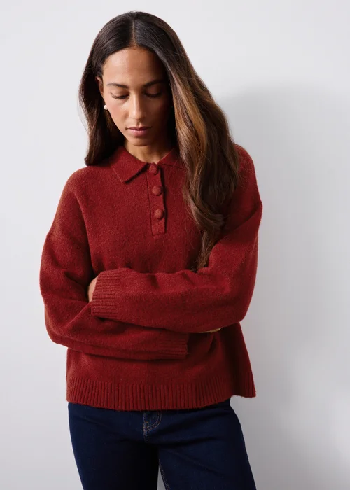 Red Open Collar Knitted Jumper - XS Image 2