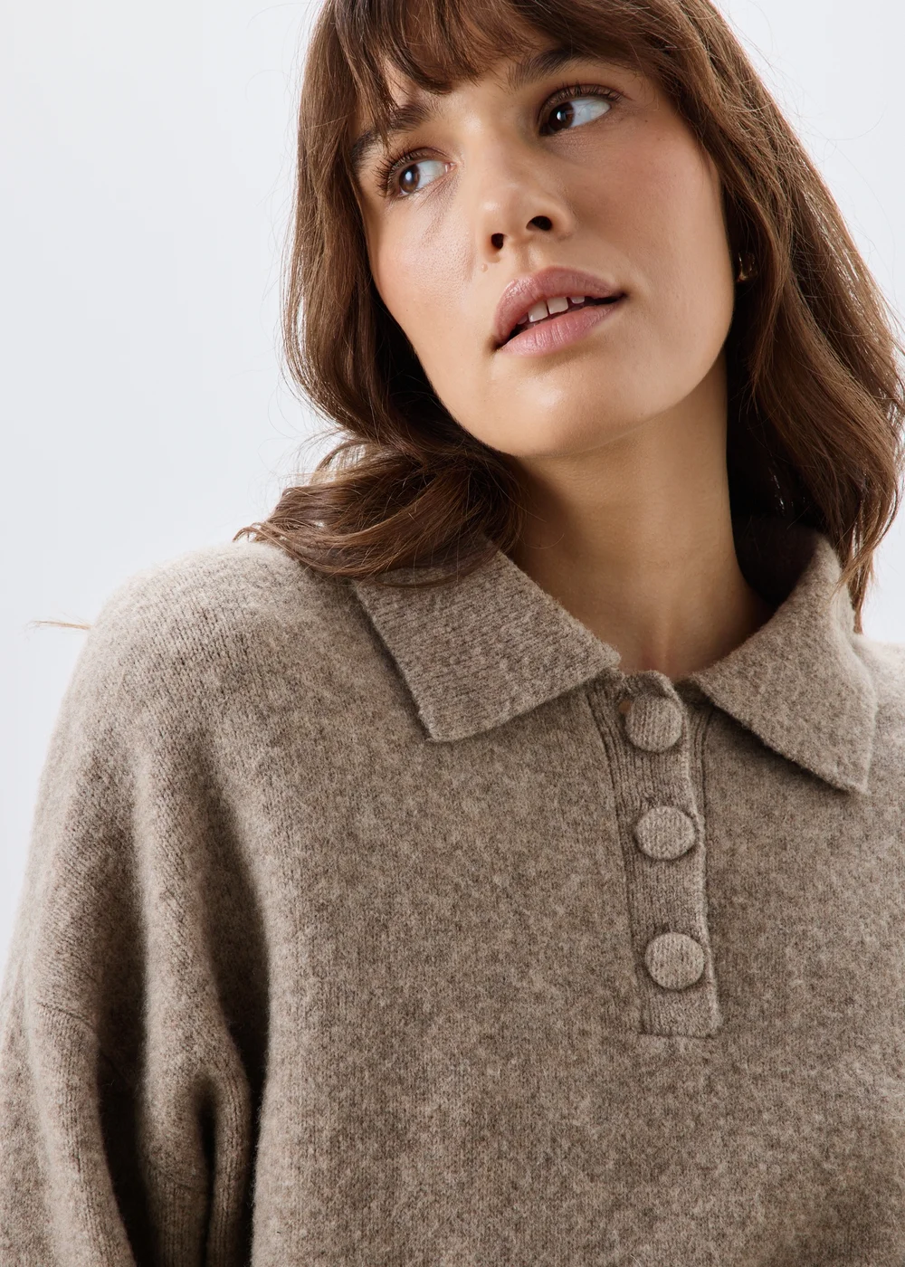 Mocha Open Collar Relaxed Jumper - 3XL Image 3