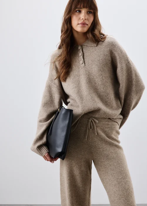 Mocha Open Collar Relaxed Jumper - 3XL Image 1