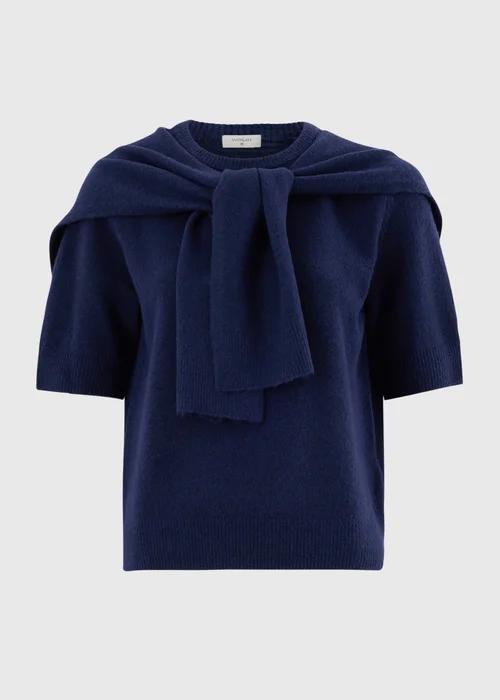 Navy Short Sleeve Tie Scarf Jumper - 8 Image 4