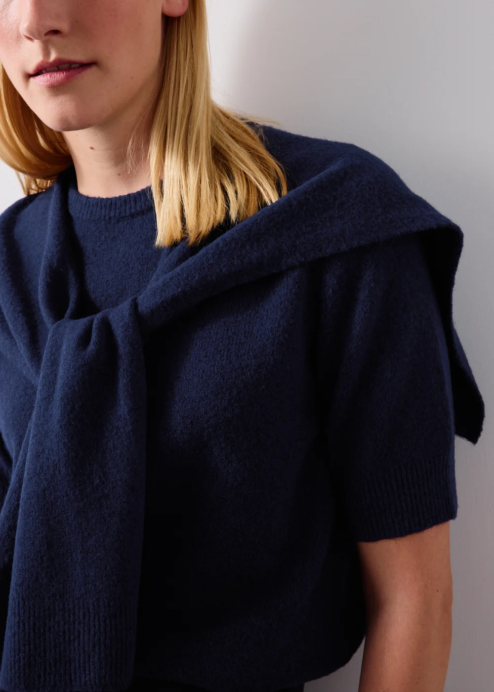 Navy Short Sleeve Tie Scarf Jumper - 8 Image 3