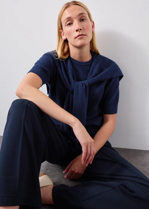 Navy Short Sleeve Tie Scarf Jumper - 8 Image 1