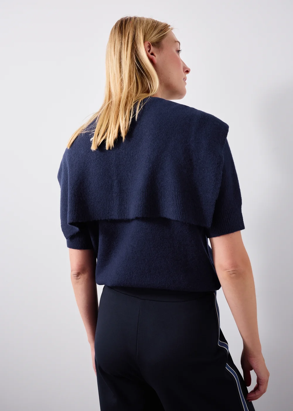 Navy Short Sleeve Tie Scarf Jumper - 8 Image 2