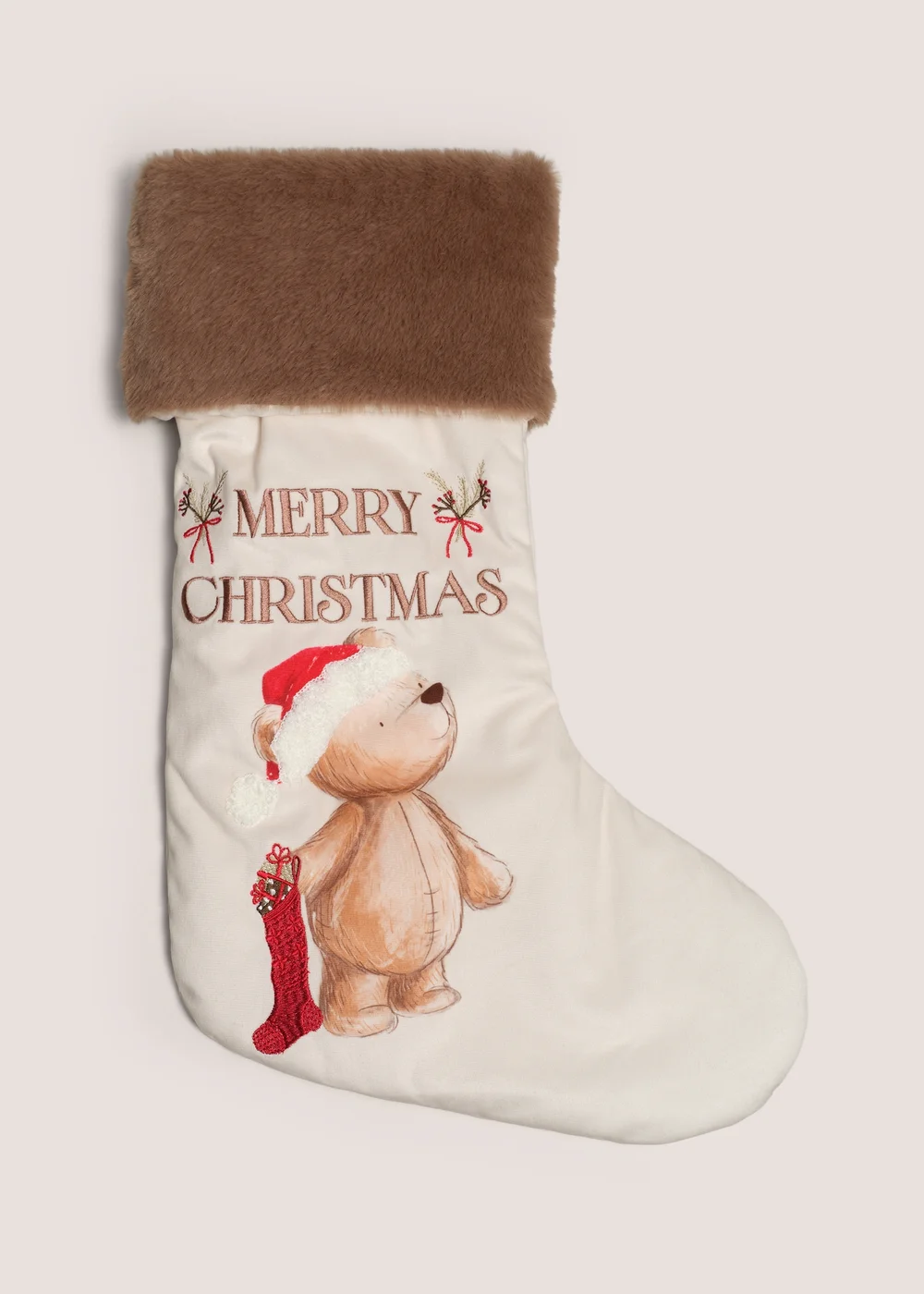 Cream Teddy Bear Christmas Stocking Image 1