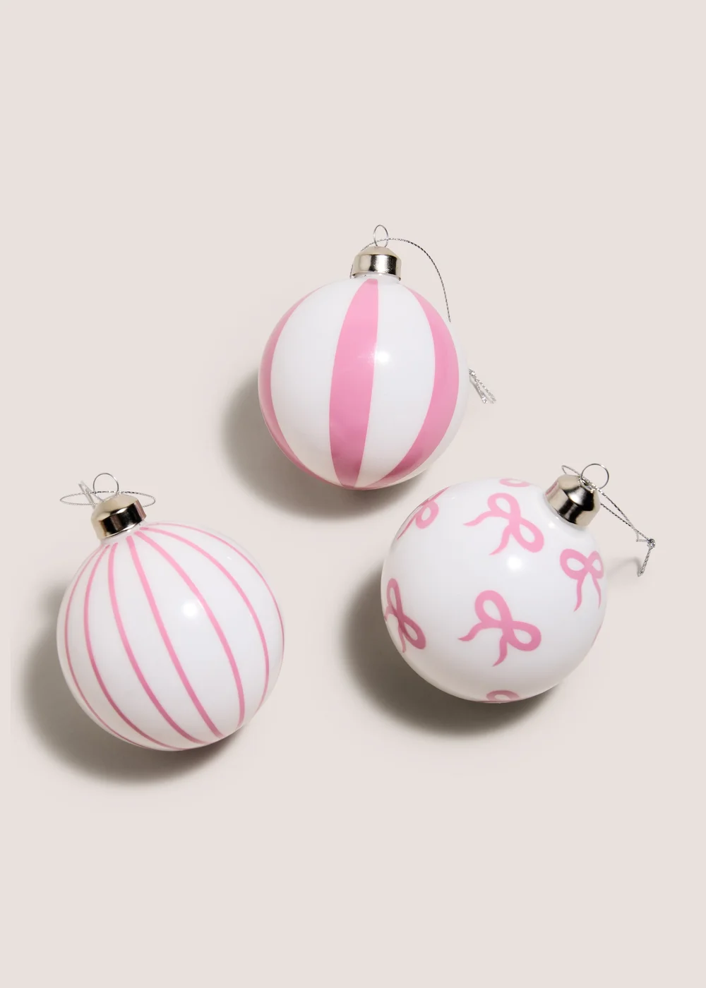 3 Pack White & Pink Bow Baubles Image 2