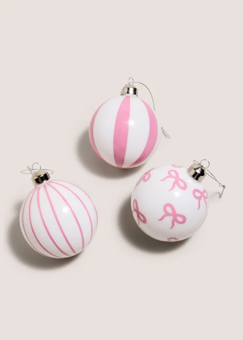 3 Pack White & Pink Bow Baubles Image 2
