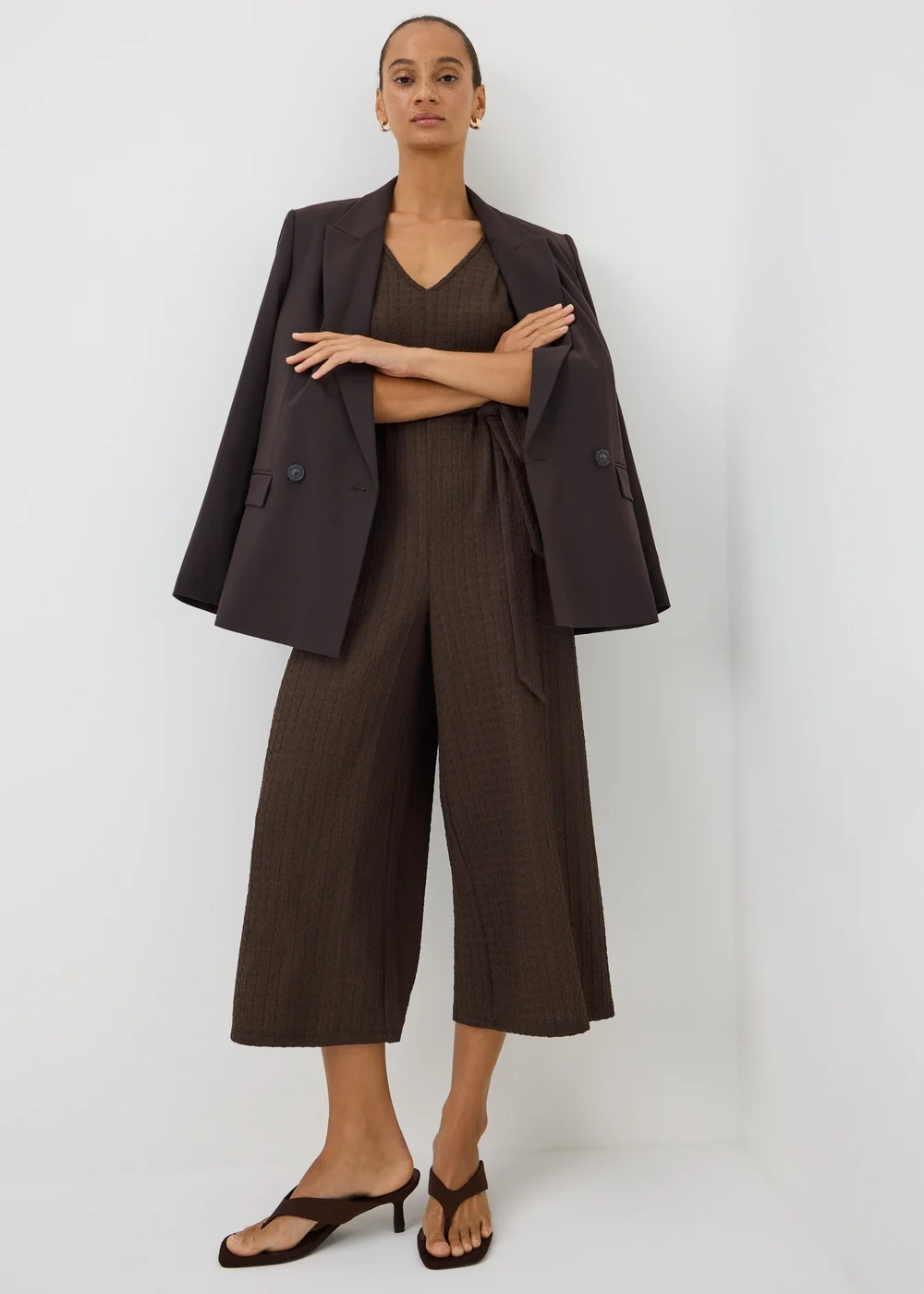 Brown Textured Jersey Jumpsuit - 8 Image 1