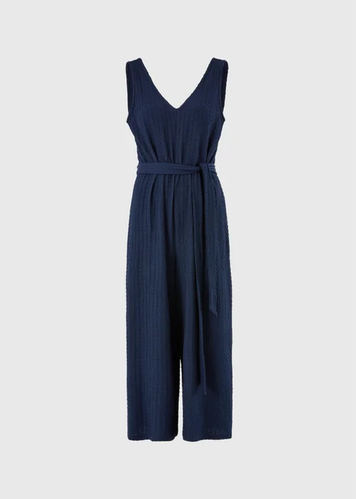 Navy Textured Jumpsuit - 8 Image 3