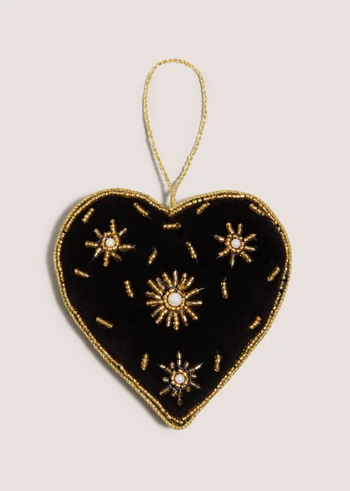 Black Embroidered Velvet Heart Decoration Image 1