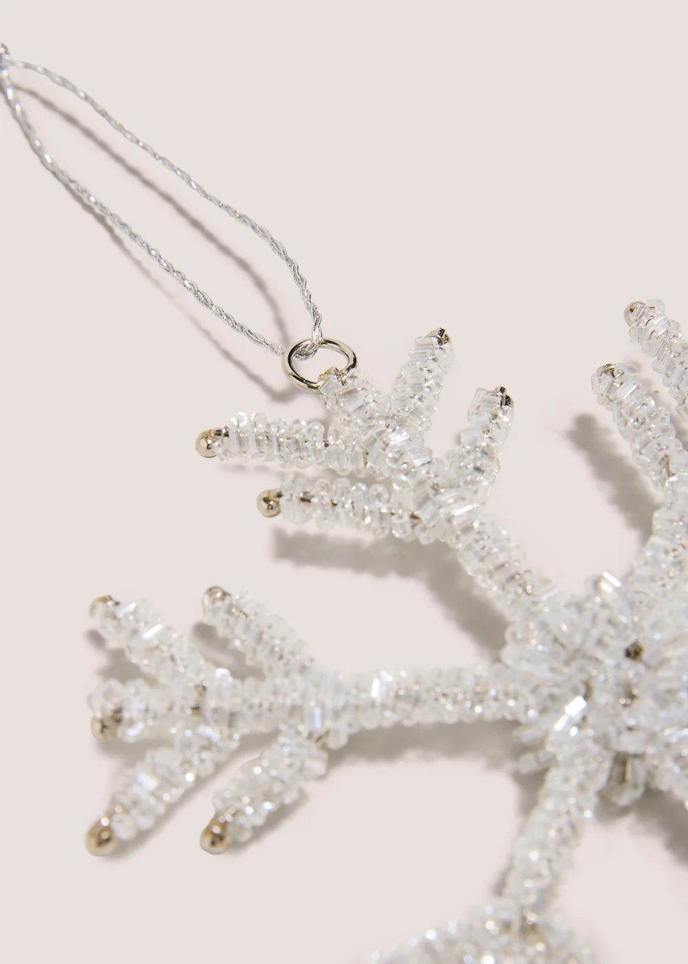 White Beaded Snowflake Hanging Decoration Image 2