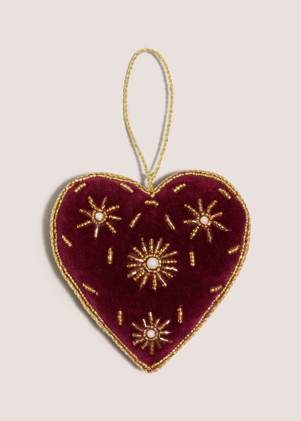 Burgundy Velvet Heart Hanging Decoration Image 1