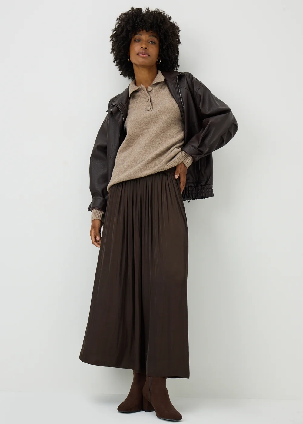Chocolate Crinkle Satin Midaxi Skirt - 8 Image 1