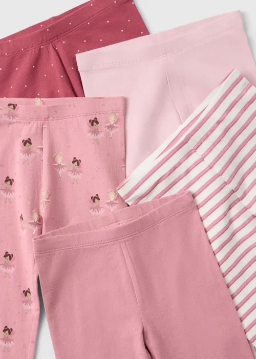 5 Pack Girls Pink Patterned Leggings (1-8yrs) - 1-1.5 Yrs Image 2