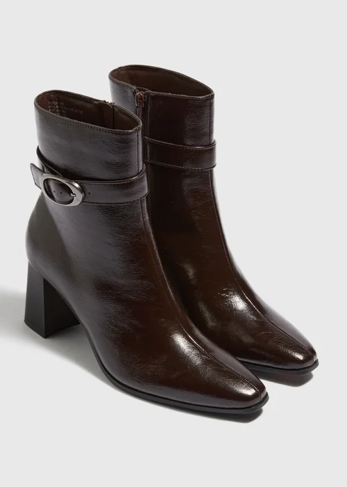 Burgundy Faux Leather Block Heel Ankle Boot - 3 Image 1