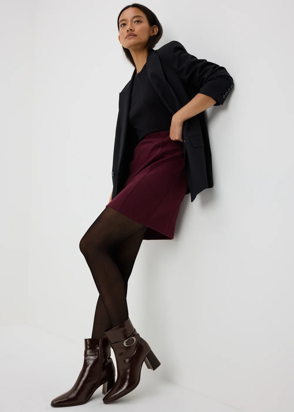 Burgundy Faux Leather Block Heel Ankle Boot - 3 Image 2