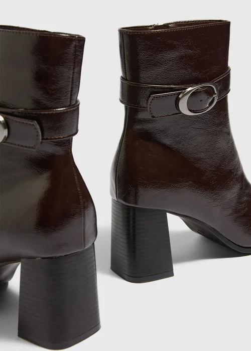 Burgundy Faux Leather Block Heel Ankle Boot - 3 Image 4