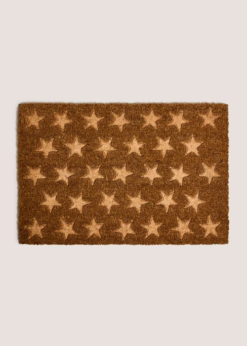 Brown Star Embossed Coir Doormat Image 1
