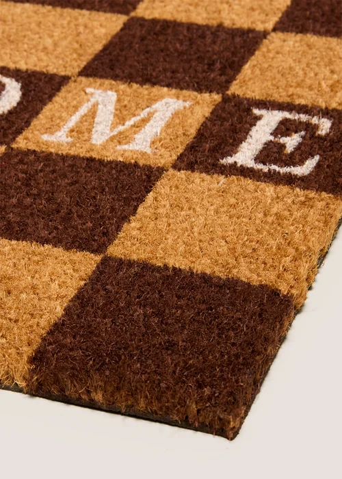 Brown Checkerboard Welcome Coir Doormat Image 2