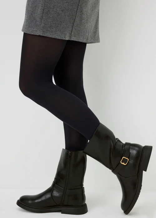 Black Buckle Biker Boot - 3 Image 2