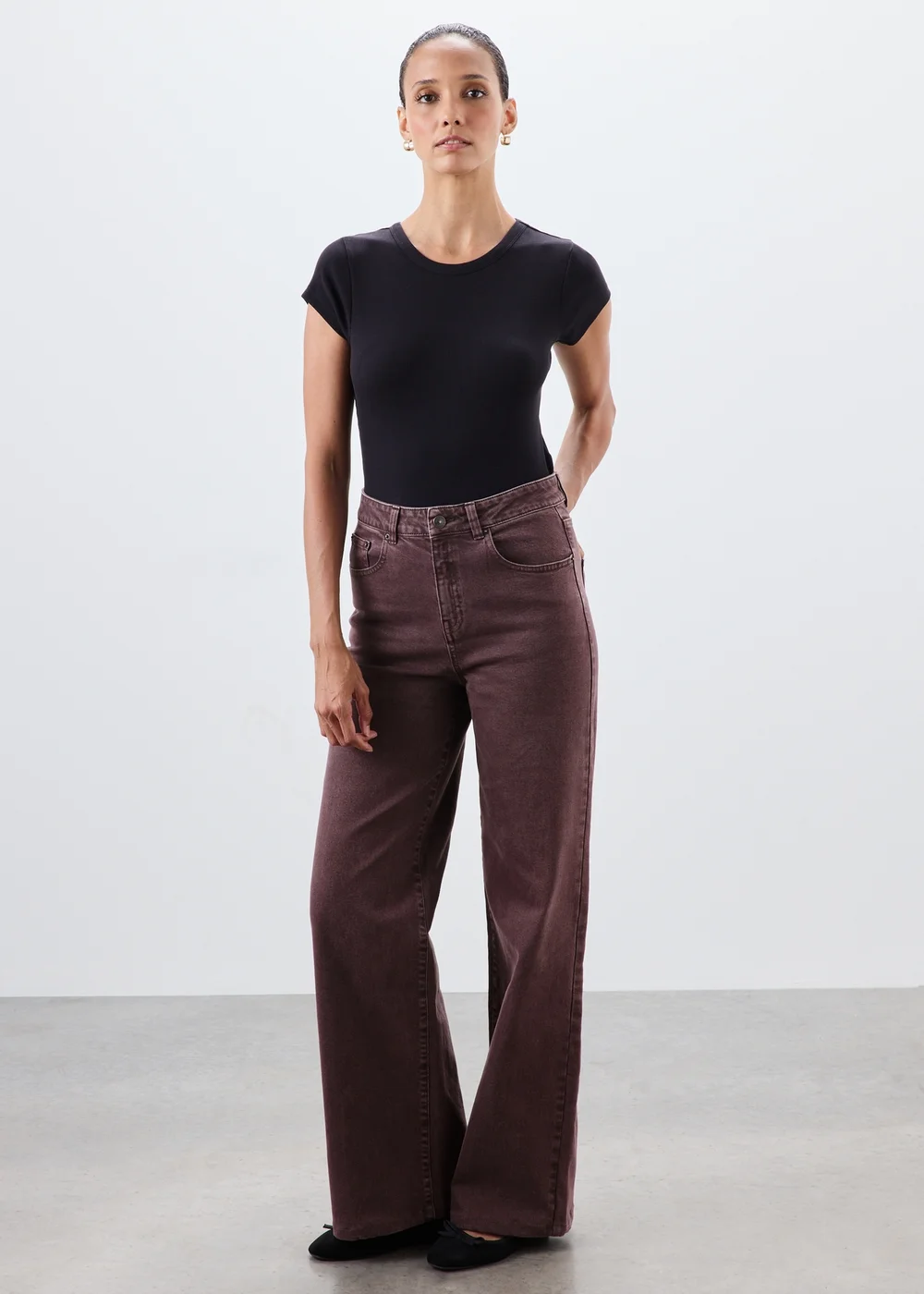 Burgundy Stretch Mid Rise Wide Leg Jeans - 24/L29 Image 3