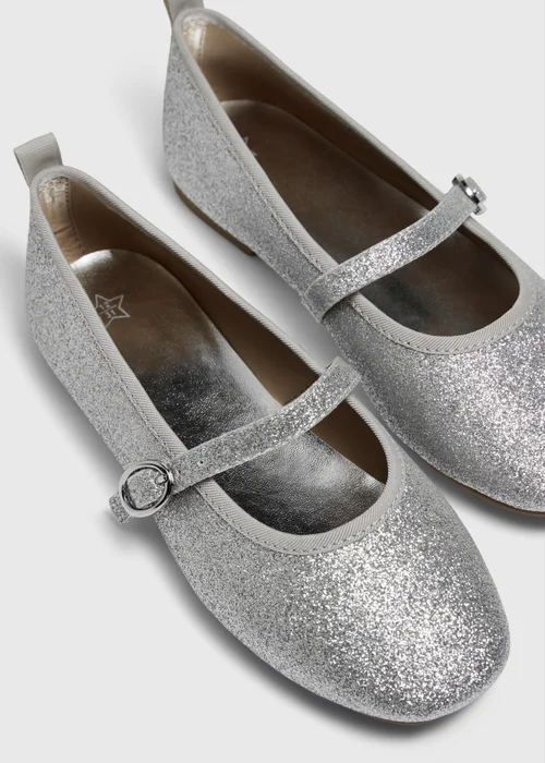 Girls Silver Ballet Flat Shoes (Younger 12-Older 5) - 12 Infants Image 2