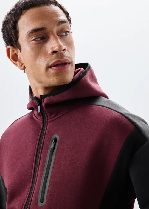 Burgundy & Black Hooded Fleece Jacket - S Image 3