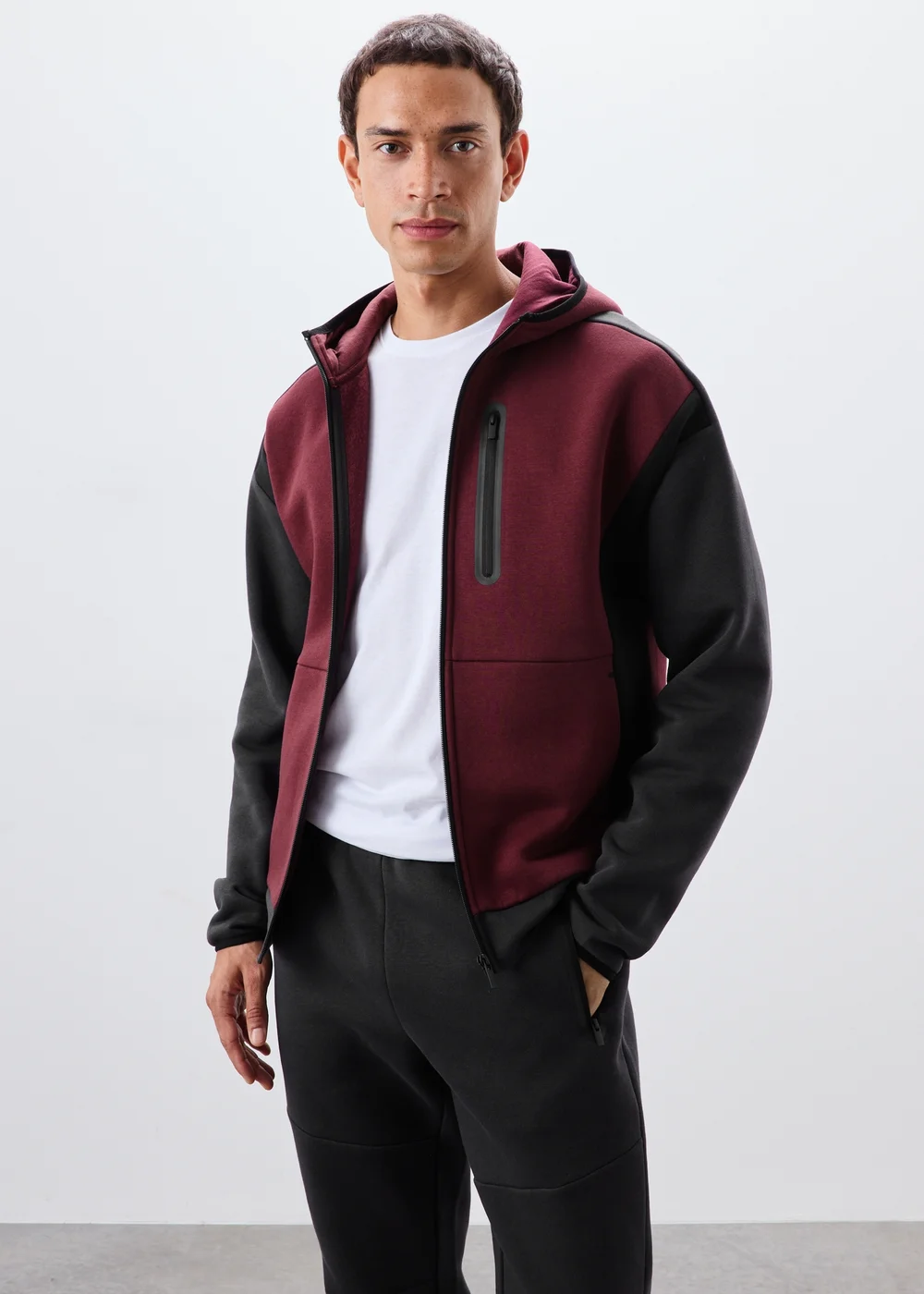Burgundy & Black Hooded Fleece Jacket - S Image 1