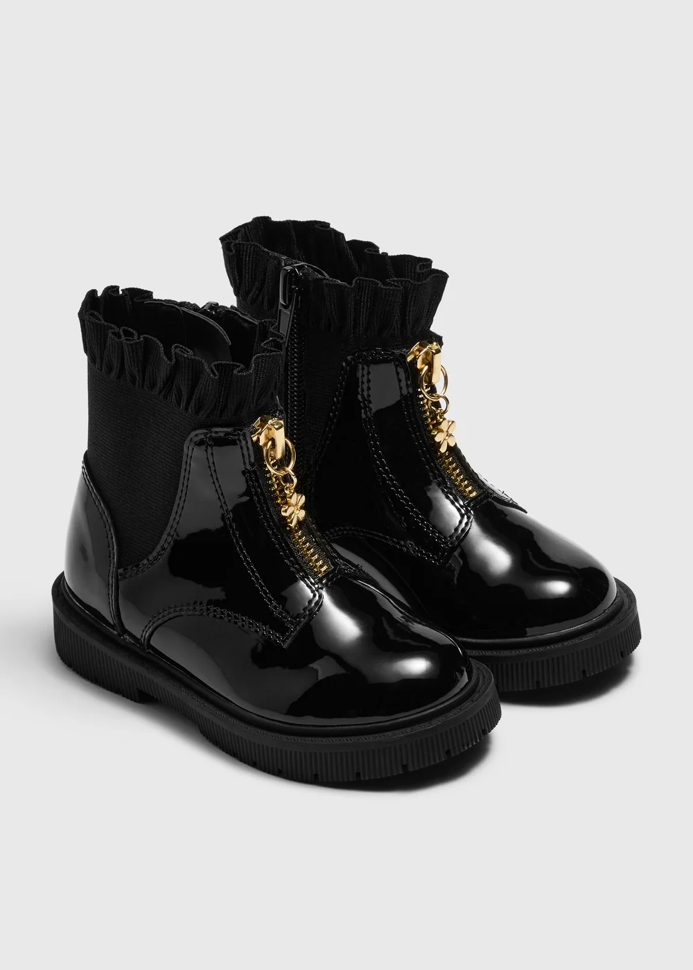 Girls Black Zip Front Boots (Younger 4-12) - 4 Infants Image 1